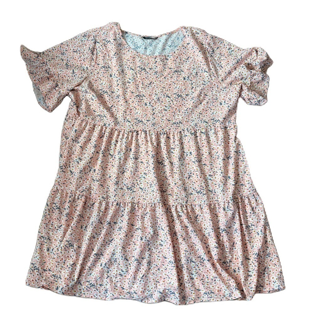 SHEIN Curve 4XL Pink Daisy Tiered Baby Doll Dress Floral